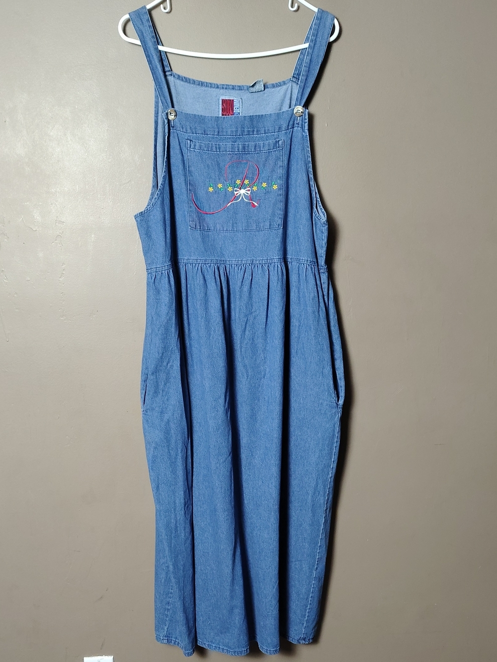 Sun Belt Denim Dress W Embroidered "R" On The Chest W Pockets Size L